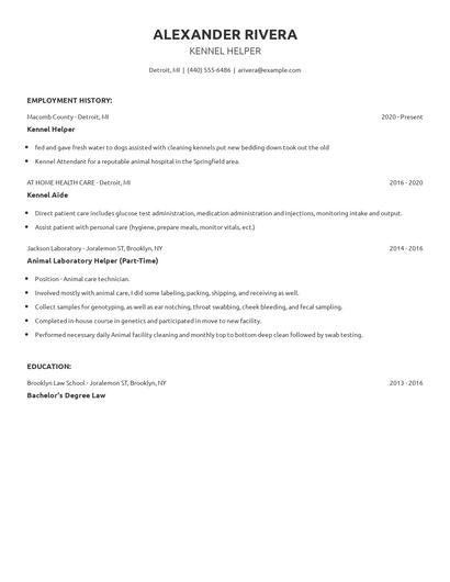Kennel Helper Resume
