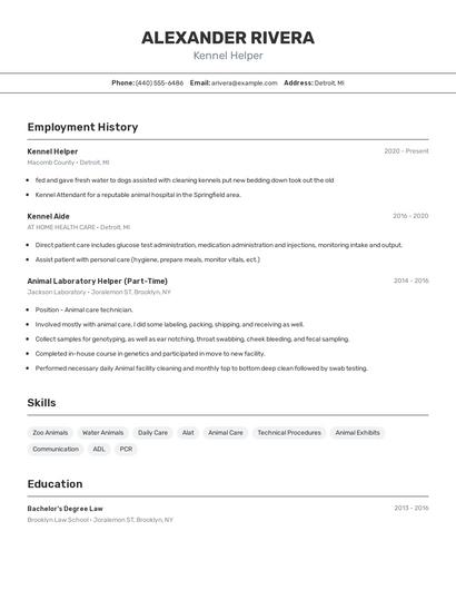 Kennel Helper Resume
