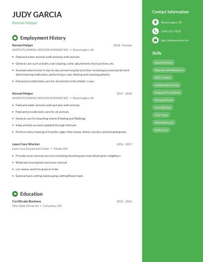 Kennel Helper Resume