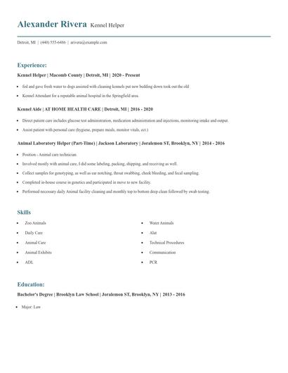Kennel Helper Resume
