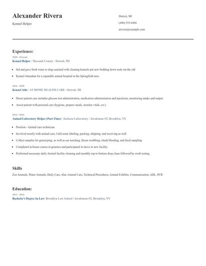 Kennel Helper Resume