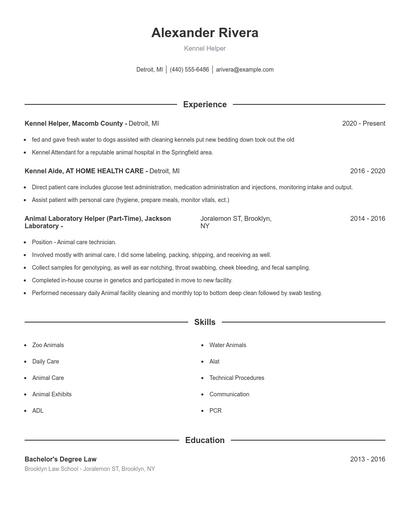 Kennel Helper Resume