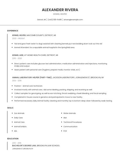 Kennel Helper Resume