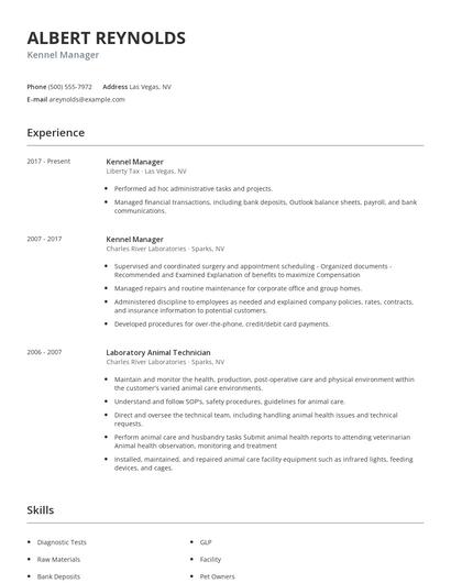 Kennel Manager Resume