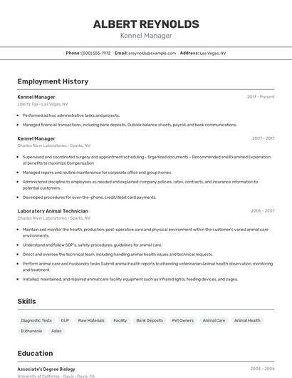 Kennel Manager Resume