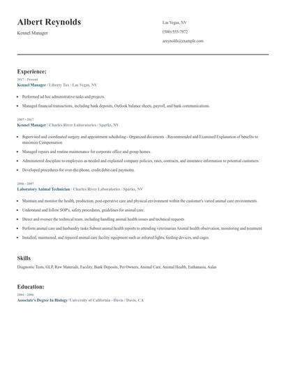Kennel Manager Resume