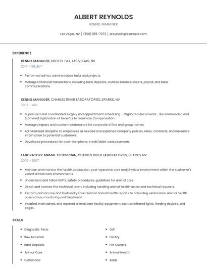 Kennel Manager Resume