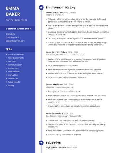 Kennel Supervisor Resume