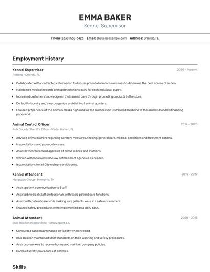 Kennel Supervisor Resume