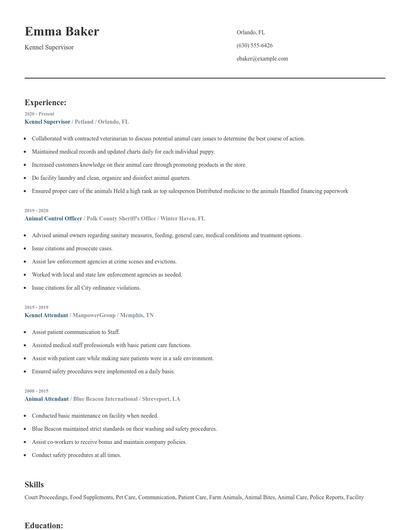 Kennel Supervisor Resume