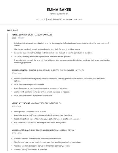Kennel Supervisor Resume