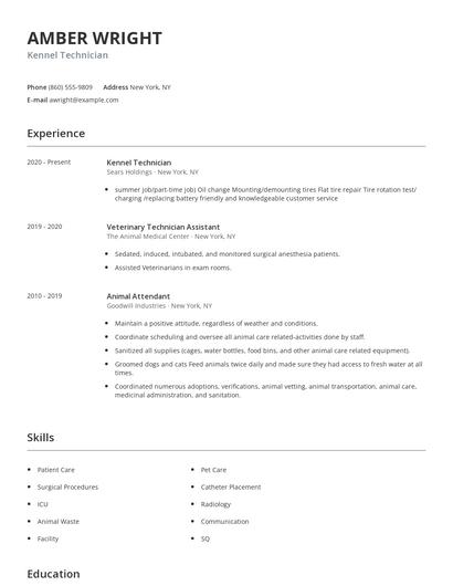 Kennel Technician Resume