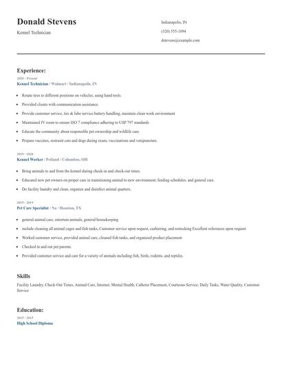 Kennel Technician Resume