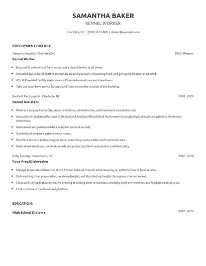 Kennel Worker Resume