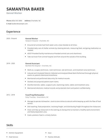 Kennel Worker Resume