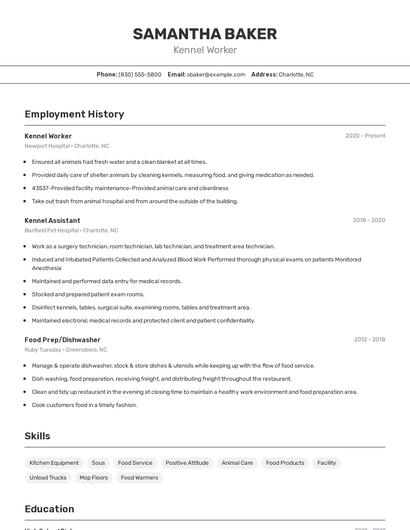 Kennel Worker Resume