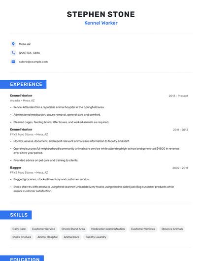 Kennel Worker Resume