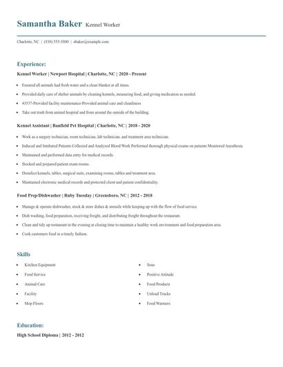 Kennel Worker Resume