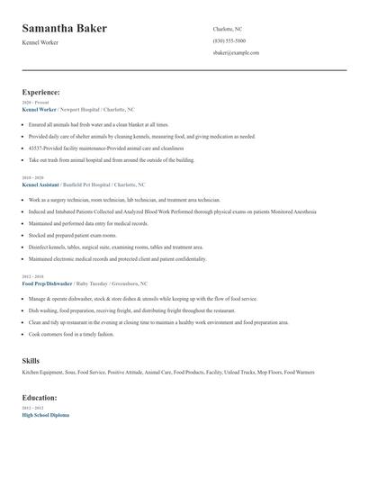 Kennel Worker Resume