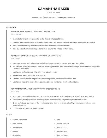 Kennel Worker Resume