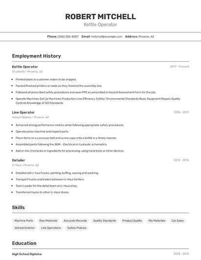 Kettle Operator Resume