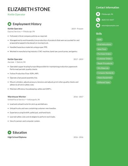 Kettle Operator Resume