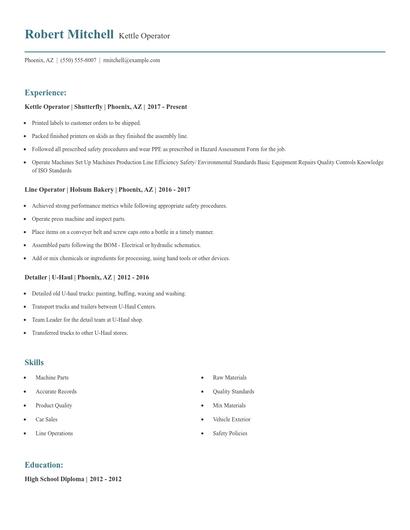 Kettle Operator Resume