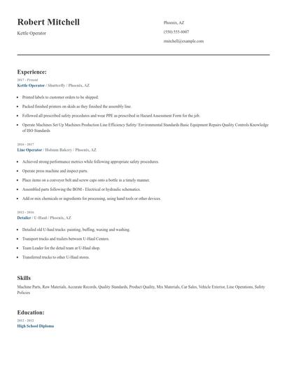 Kettle Operator Resume