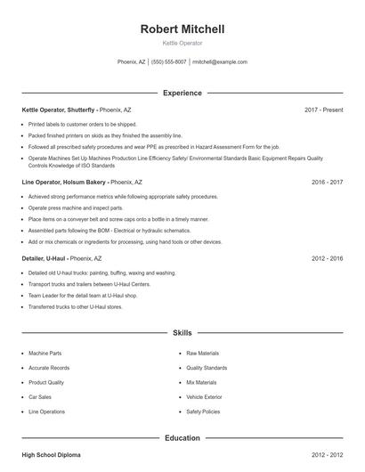 Kettle Operator Resume