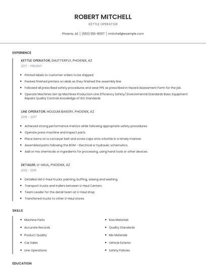 Kettle Operator Resume