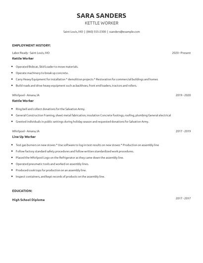Kettle Worker Resume