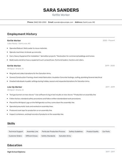 Kettle Worker Resume