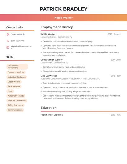 Kettle Worker Resume