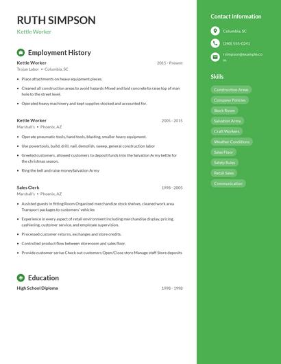 Kettle Worker Resume