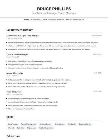 Key Account Manager/Sales Manager Resume