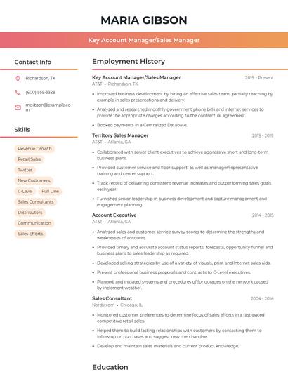 Key Account Manager/Sales Manager Resume