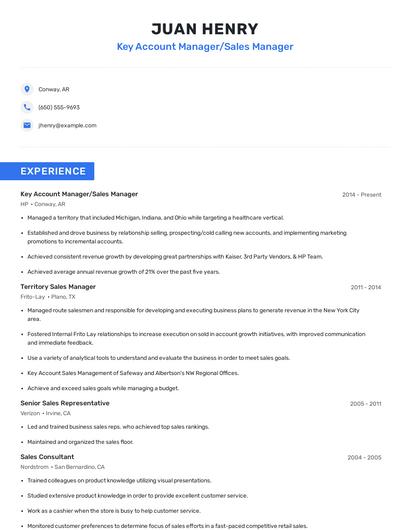 Key Account Manager/Sales Manager Resume