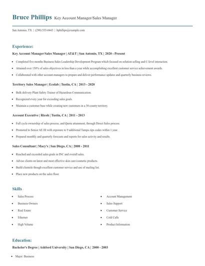 Key Account Manager/Sales Manager Resume