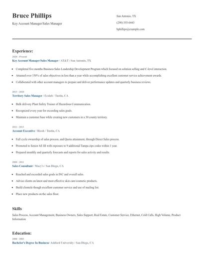 Key Account Manager/Sales Manager Resume