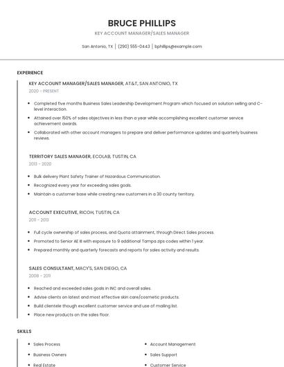 Key Account Manager/Sales Manager Resume
