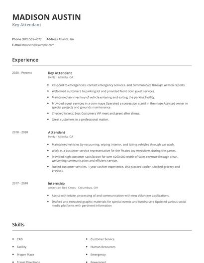 Key Attendant Resume