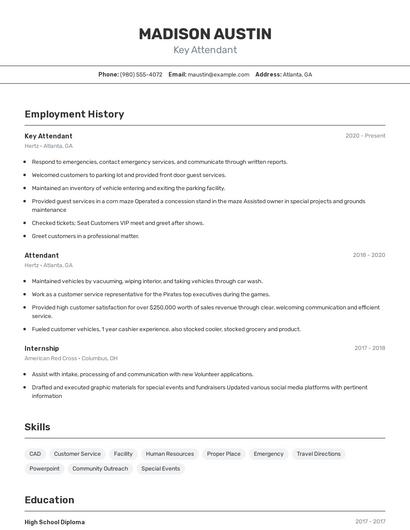 Key Attendant Resume