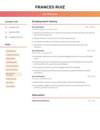 Key Attendant Resume