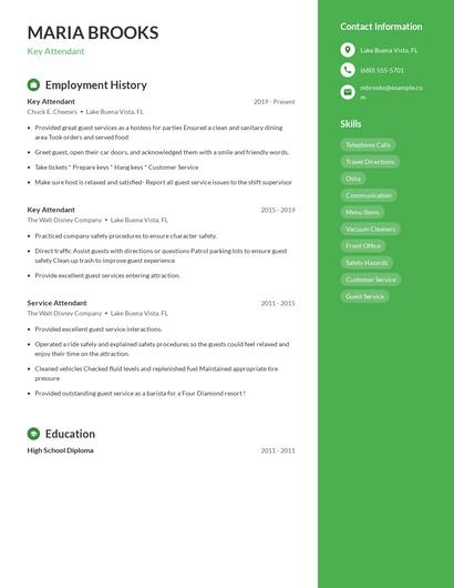 Key Attendant Resume