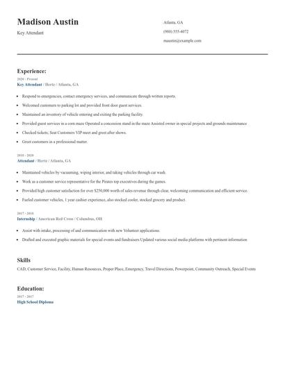 Key Attendant Resume