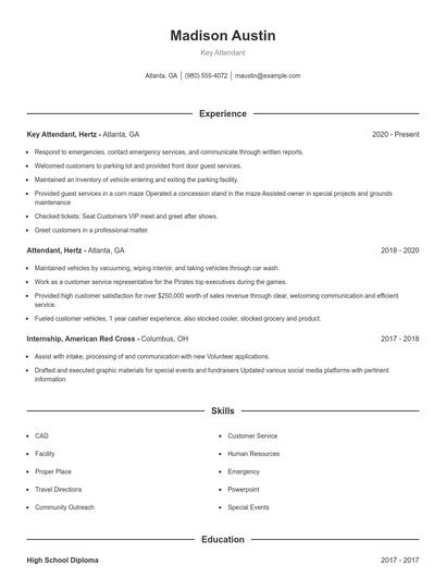 Key Attendant Resume