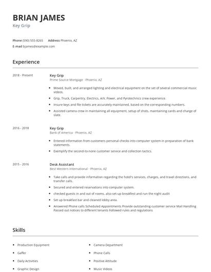 Key Grip Resume