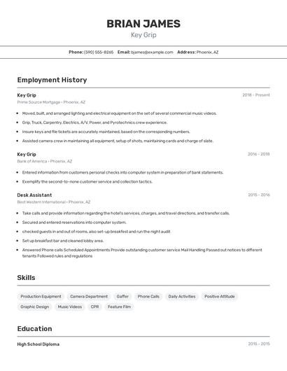 Key Grip Resume