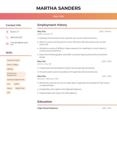Key Grip Resume