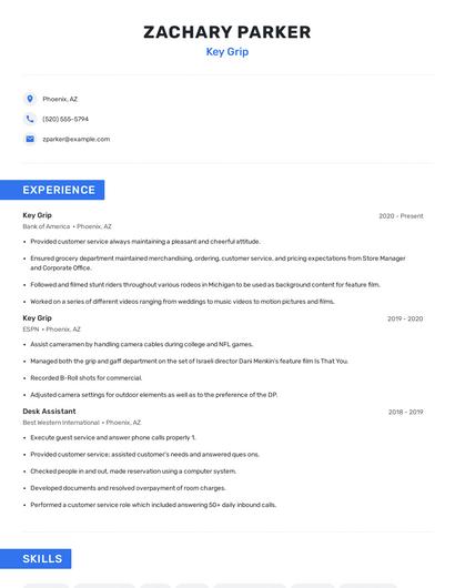Key Grip Resume